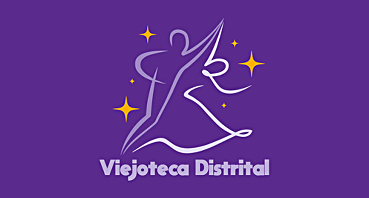 Pieza en la cual salen dos sliuetas bailando con estrellas y el titular Viejoteca Distrital