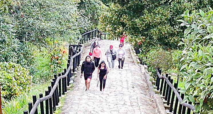 Foto de caminantes subiendo el sendero de Monserrate