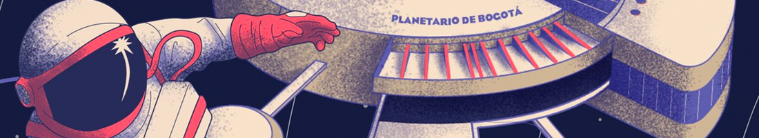 Parte de la pieza publicitaria del evento donde se ve parte de un astronauta sobre el Planetario de Bogotá