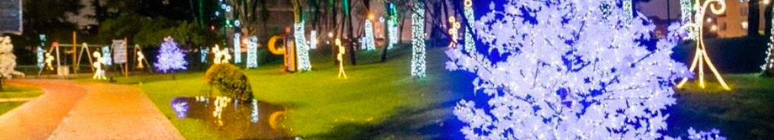 Foto de un parque con iluminación navideña