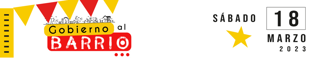 Parte de la pieza promocional que contiene el logo del evento "Gobierno al barrio" y el texto Sábado 18 de marzo de 2023