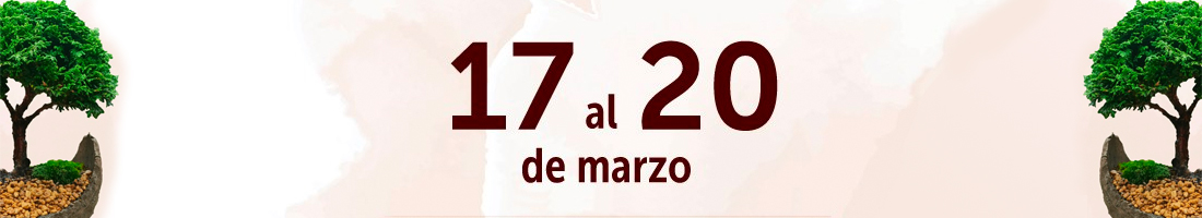 Fotografía de dos bonsaís y en texto: 17 al 20 de marzo