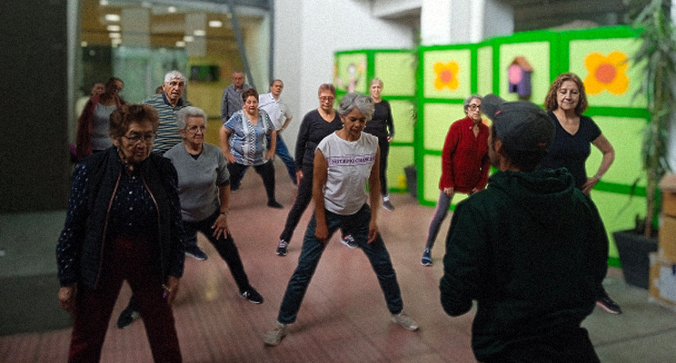 Foto donde se aprecian adultos mayores realizando actividad física.