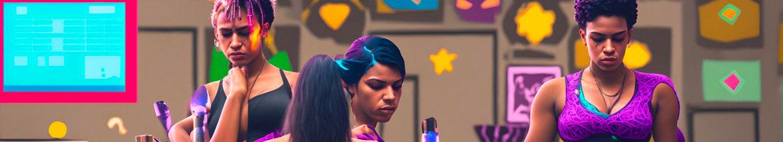 Imagen generada por IA donde se aprecias tres personas en un espacio creativo