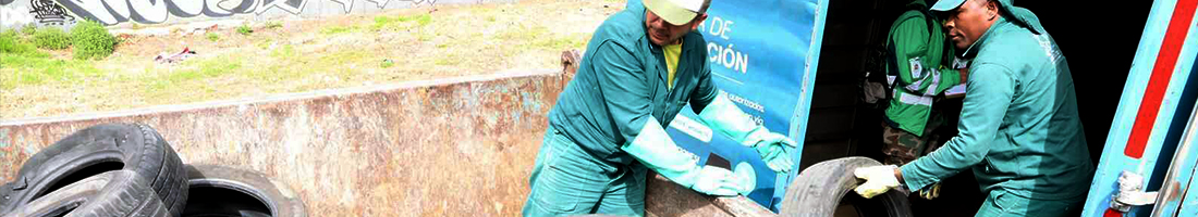 Colaboradores de la Secretaría Distrital de Ambiente recolectando llantas usadas
