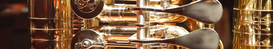 Foto de detalle de una parte de un saxofón.