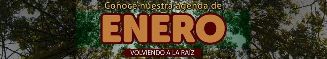 Pieza con fondo natural que dice "Conoce nuestra agenda de enero - Volviendo a la raíz"