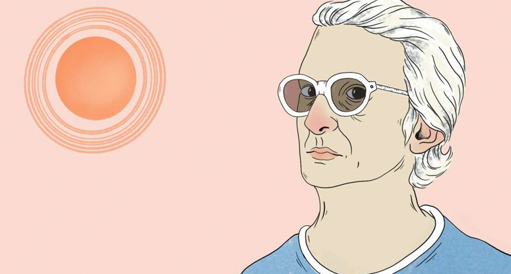 Ilustración de un señor de cabello blanco y gafas blancas