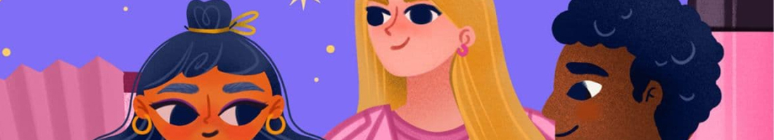 Ilustración que muestra dos mujeres y un hombre observándose