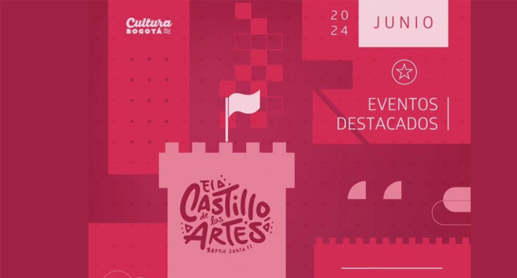 Diagramación de un castillo en fondo rojo