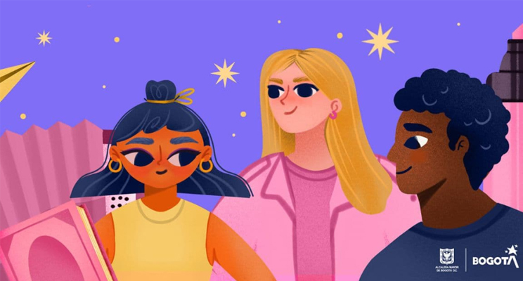 Ilustración que muestra dos mujeres y un hombre observándose