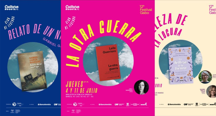 Libros en un fondo de nubes con la foto de sus autores
