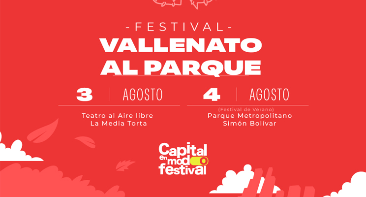 Letras del festival en fondo rojo con nubes