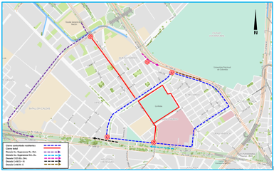 Mapa de los cierres viales perímetro Corferias