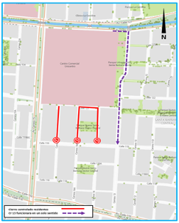 Mapa de los cierres viales perímetro Unicentro