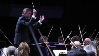 Director de orquesta en acción en un concierto