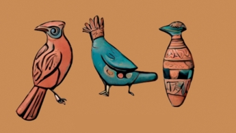 Tres ilustraciones de los instrumentos con formas de aves