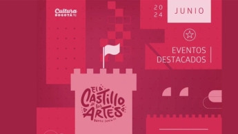 Diagramación de un castillo en fondo rojo