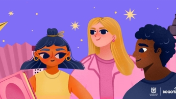 Ilustración que muestra dos mujeres y un hombre observándose