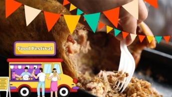 Imagen carrito de comida y plato de lechona con tenedor