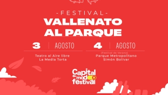 Letras del festival en fondo rojo con nubes