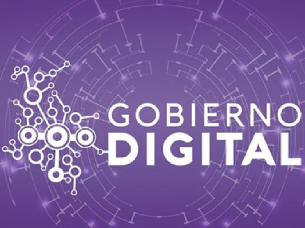 Texto que dice Gobierno Digital en letras blancas, sobre fondo morado